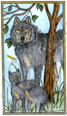 Wolf She Wolf And Pups Scene Wood Mounted Rubber Stamp NORTHWOODS
