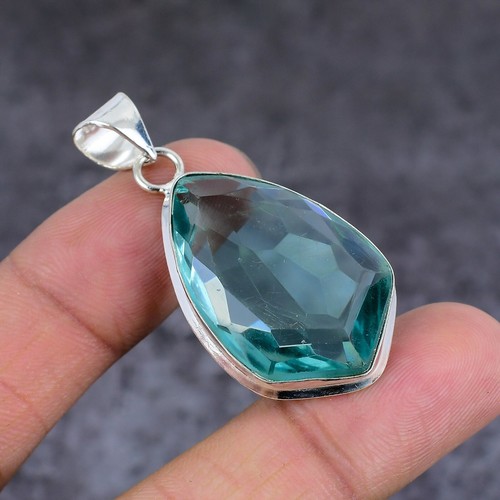 Natural Swiss Blue Topaz Gemstone 925 Sterling Silver Handmade Pendant Gift