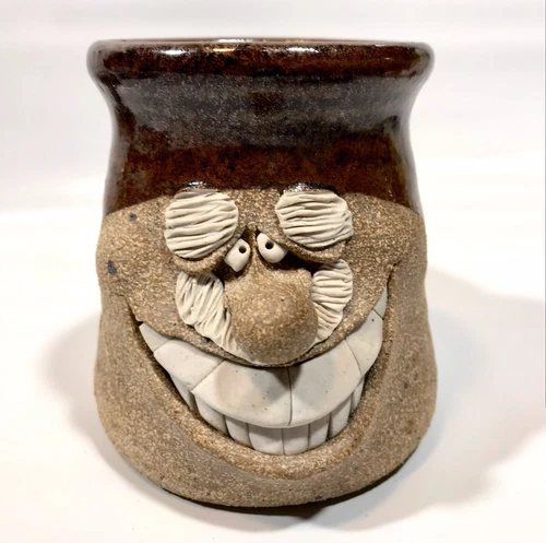 Vintage Stoneware Ugly Funny Face Mug Studio Art 3D Handmade Pottery Coffee Cup
