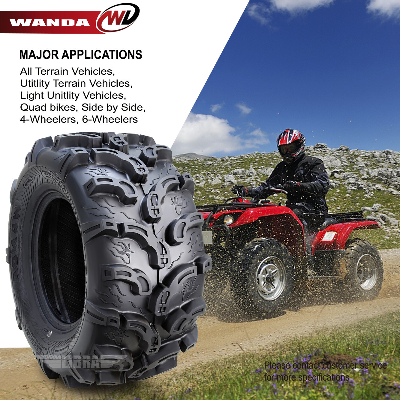 Full Set Wanda ATV Tires 23x7-10 & 24x11-10 for 95-98 Polaris Magnum 425L 2x4
