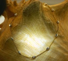ITALIAN WHITE/YELLOW GOLD PLATED 925 STER SILVER DC OVAL BEAD ROLO ANKLET 9-10"