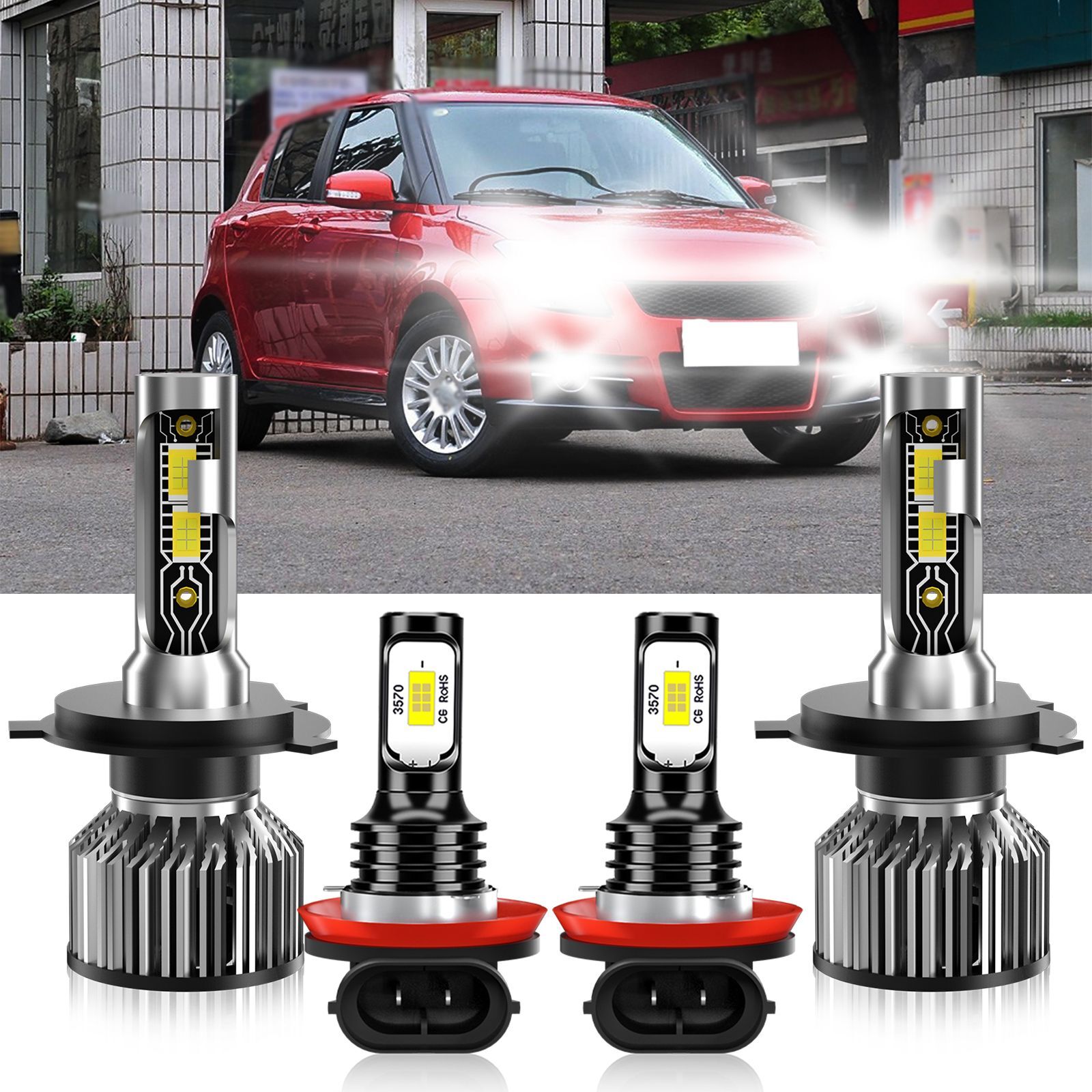 LED Headlight High Low Beam Fog Light Bulbs 6500K For Suzuki Swift 2007-2015