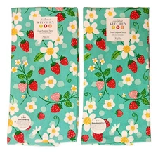Set of 2 Strawberry Toss BERRY BASKET Terry Kitchen Towels by Kay Dee Designs