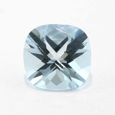 AQUAMARINE 6MM CUSHION CUT CHECKERBOARD TOP BLUE COLOR EARTHMINED TREATED F-5184