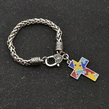 Autism Awareness Puzzle Cross Charm Bracelet