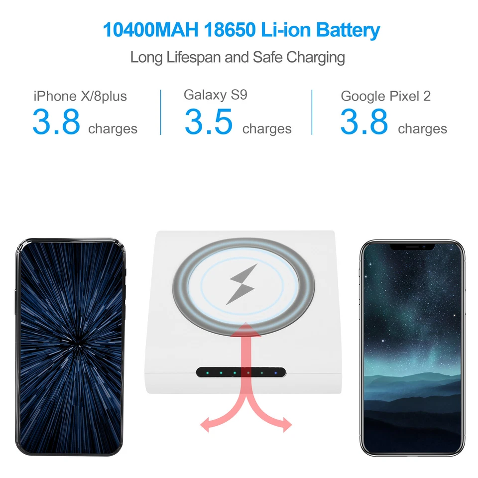 Banco de alimentación cargador rápido inalámbrico 10000 mAh batería portátil para carga de teléfono Foto 2 de 4