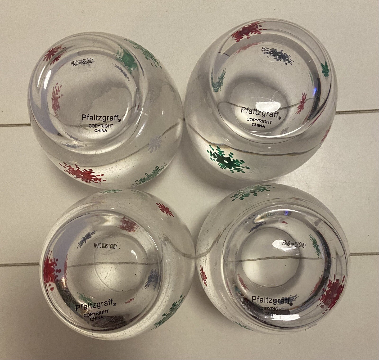 4 Pfaltzgraff Taffy Candy Christmas Double Old Fashion Glasses 2006 247-841-00