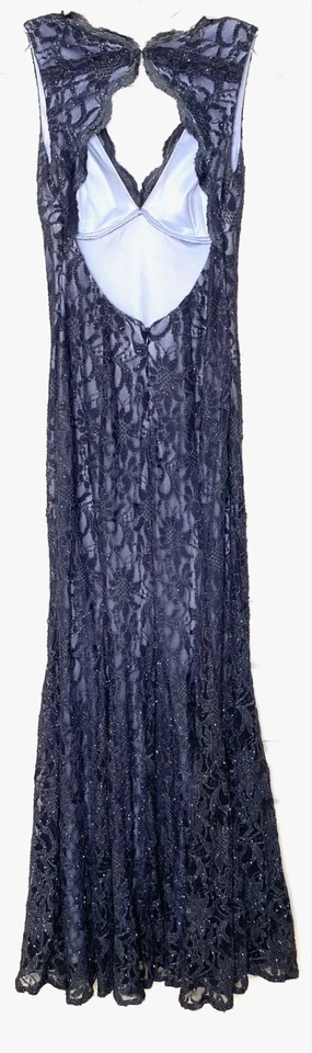 Vestido Camille La Vie Acero Carbón Cordón Festoneado Encaje Brillo 2 XS MAC DUGGAL Foto 3 de 4