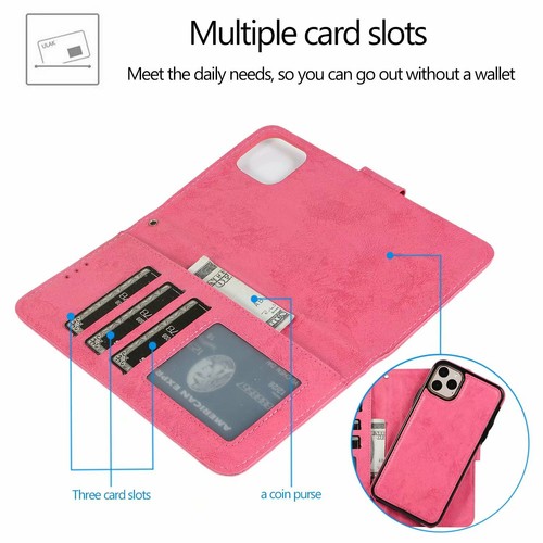 Removable Leather Magnetic Wallet Case For iPhone 16 15 14 13 12 11 Pro Max XS 8 - Picture 68 of 95