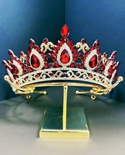 Gold Crown Crystal Tiara, Princess Crown, Gold Wedding Tiara, Wedding Ruby Crown