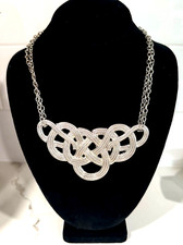 Pretty 18-20" Dbl Strand Chain Silver Tone Twisted Rope Design Bib Necklace