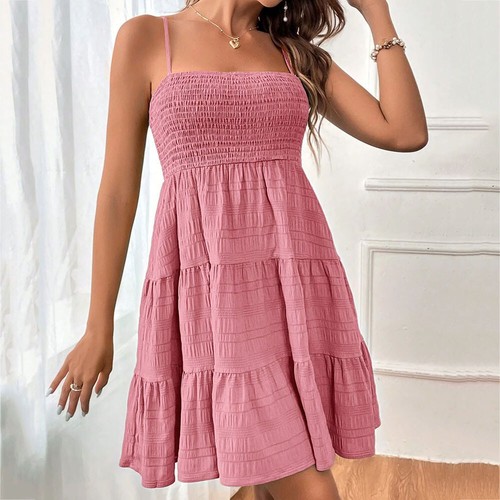 Damen Boho-Träger-Minikleid Lässig Urlaub Sommer Strand Swing-Sommerkleid | - Picture 14 of 29