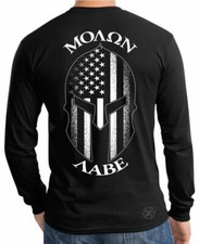 Spartan Helmet Molon Labe LONG SLEEVE T-SHIRT  Patriot USA Flag Tee  GUNS