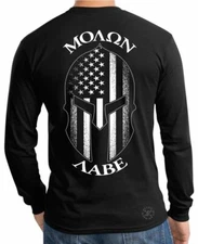 Spartan Helmet Molon Labe LONG SLEEVE T-SHIRT ~ Patriot USA Flag Tee ~ GUNS