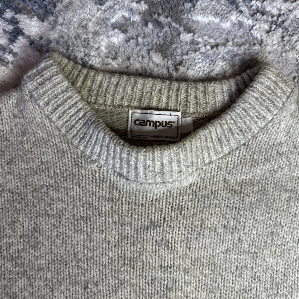 Vintage 70s Campus USA Ragg Wool Oatmeal Beige Thick Fisherman Sweater Large - Image 3 of 4