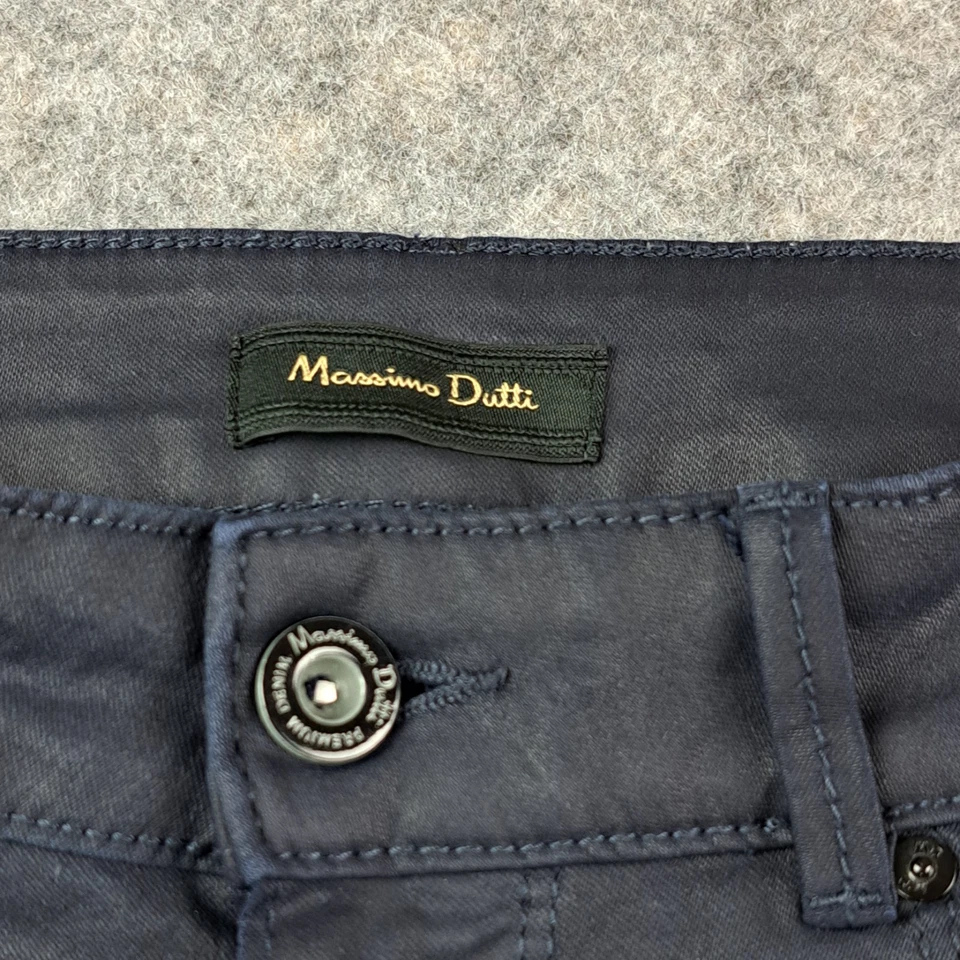 Pantalones Massimo Dutti Mujer 6 Gris Encerado Ajustado Chino Elástico Pantalón Carrera Tobillo Foto 2 de 4