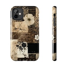 Vintage Floral Collage Phone Case  Brown Botanical Patchwork