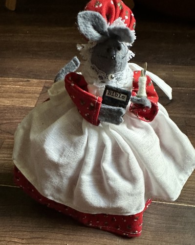 Vintage Weihnachten Filz Mrs. Maus handgefertigt kitschig 7" groß Urlaub mit Bibel GUC - Bild 2 von 3