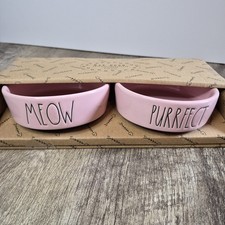 RAE DUNN-Magenta-Cat Food & Water Bowls-MEOW & PURRFECT-Set-Pink-Kitty- NIB