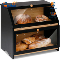 Bambus Brotkasten 2 Etagen 39X25X32Cm Pflegeleicht BrotbehäLter Schwarz