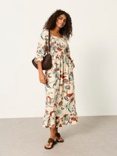 Fat Face Adele Ivory batik Shirred Midi Dress Size 8R. New with Tags