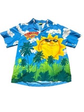 Vtg Hawaiian Tropic Aloha Shirt Sun Cloud Print Surf Beach Party Camp M Y2K Read