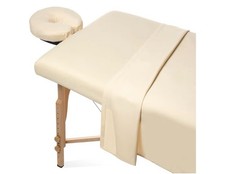 3pc Massage Table Sheet Set, Cream Color, Fitted  Flat Sheets, Face Rest Cover