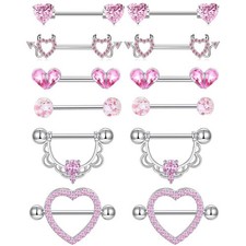 TIANCI FBYJS 6 Pairs Nipple Rings Surgical Stainless Steel 14g, pink