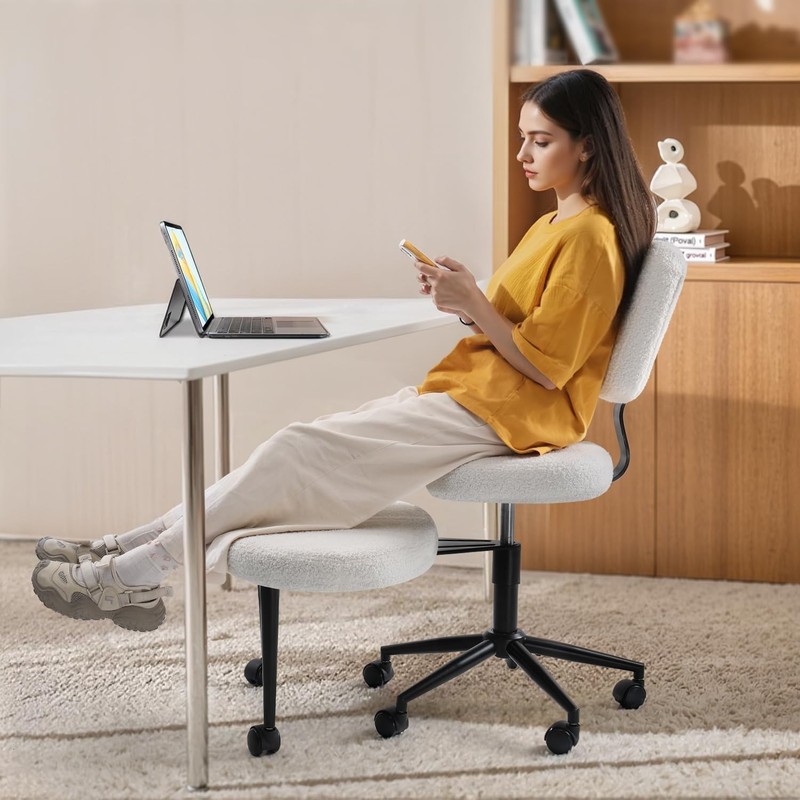 Cross Legged Office Chair, Ergonomic Criss Cross Chair with Wheels, 360° Swivel