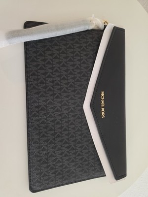 Michael Kors Signature Maisie Large Clutch Leather Envelope Flap Black NWOT
