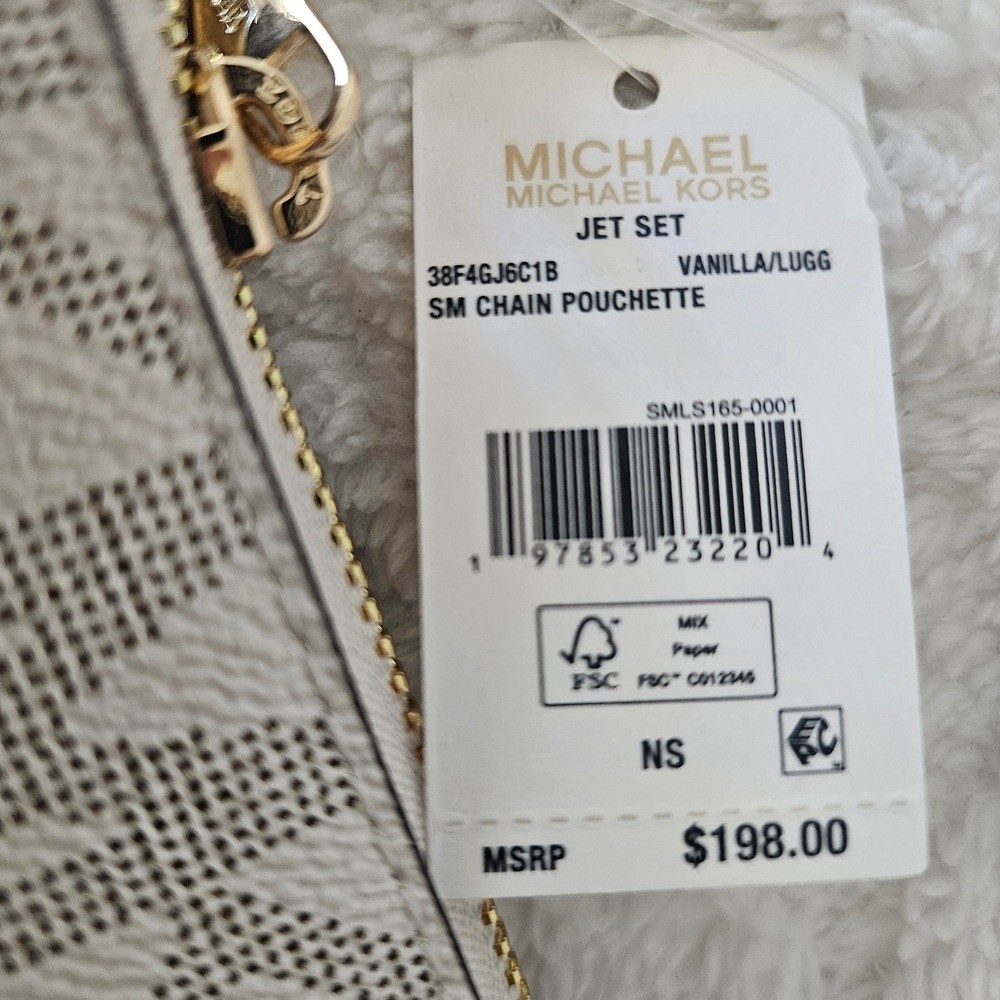 This is a Michael Kors Jet Set Small Chain Pouchette in vanilla/lugg color. thumbnail 8