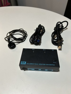 8K HDMI USB 3.0 Dual Monitor KVM Switch 2 Port w/ Cables Untested No PSU