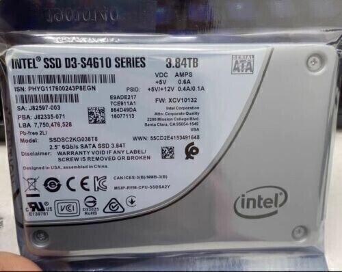 Intel S4610 3.84TB SATA III 6Gbps 2.5'' SSDSC2KG038T801 SSD Great Condition