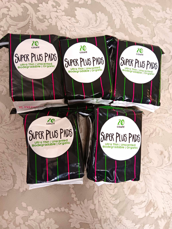 Super Plus Ultra Thin Sanitary Pads Unscented Biodegradable Organic 20 Ct
