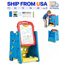 3 in 1 Kids Double Sided Art Easel Toddler Magnetic Whiteboard Chalkboard Blue
