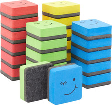 Whiteboard Student Erasers - 24-Pack, Square Magnetic 2 X 0.8 In, Smiley Face Mi