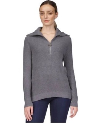 Michael Kors Women s 1/4 Zip Logo Sweater Size S Derby Ribbed Heather Gray NWT