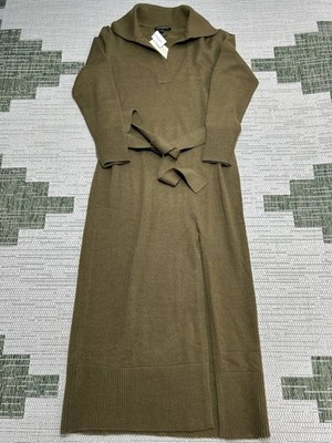 Banana Republic Maxi Sweater Dress Womens Medium Green Belted Front Slit  New | eBay
