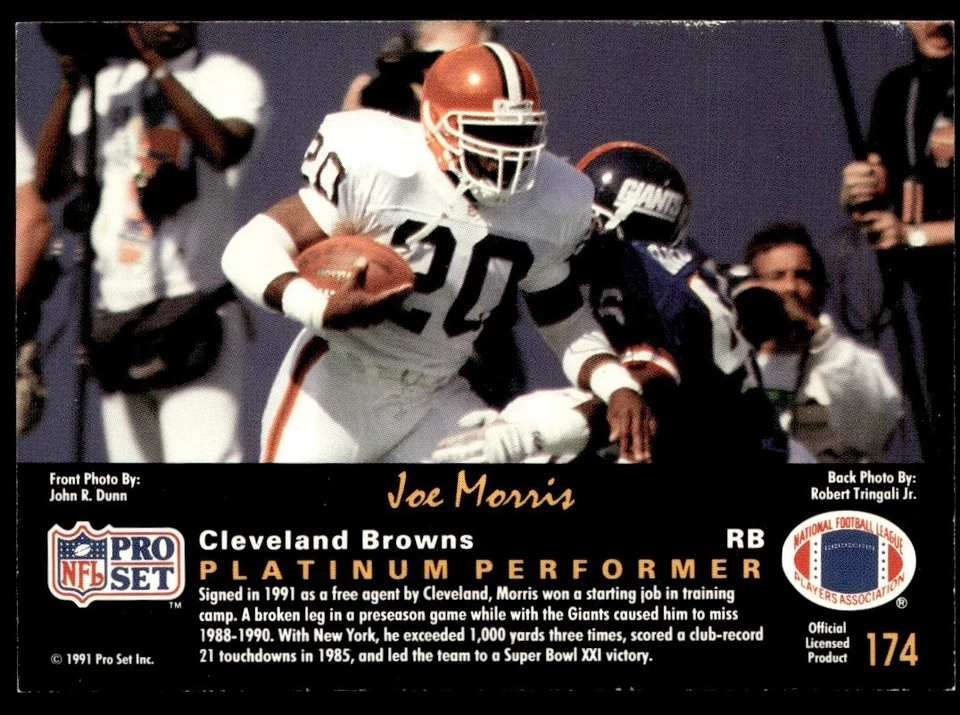 1991 Pro Set Platinum Joe Morris Cleveland Browns #174 - Image 2 of 2