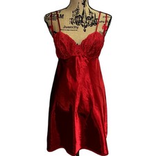90s Morgan Taylor Intimates Lace Slip Dress Red Size Medium Vintage Romantic