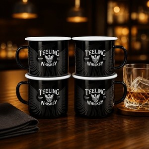 SET OF 4 TEELING IRISH WHISKEY METAL/ENAMEL CUPS REBORN 2012 BRAND NEW 