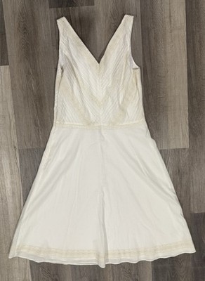 ANN TAYLOR Women's Cream White V-Neck Sleeveless Dress Size 8