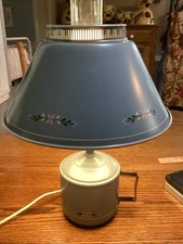 Vintage  Toleware Table Desk Lamp BLUE  W/Handle & Metal Shade GC