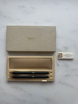 Vintage Cross Classic Century Matte Black 22k Gold Accent Pen & Pencil Set Boxed