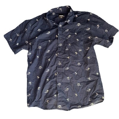 Skater Boi Navy Blue Palm Tree Button Up From Tilly s RSQ Size L