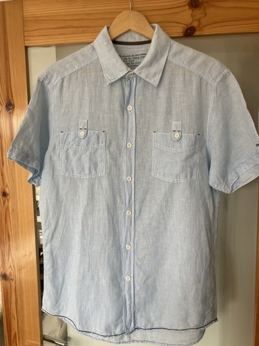 Camisa de lino y algodón ESPRIT NY 10018 | Manga corta | Rayas azules - Talla M-L - Imagen 5 de 16