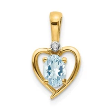 14k Yellow Gold Aquamarine and Diamond Heart Pendant Perfect Gift for Her