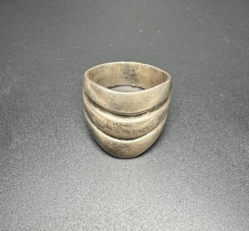 Vintage Sterling Silver 925 19mm Modernist Chunky Triple Sz 10 Band 8.2g