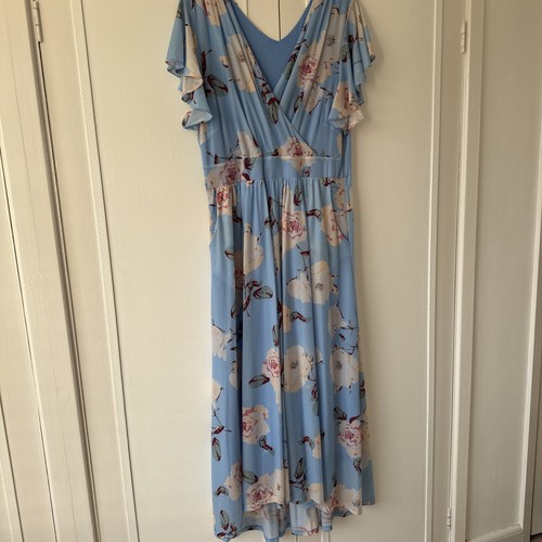 JOLIE MOI ELIZA DIP HEM MESH MAXI DRESS, BLUE FLORAL Size 20 POCKETS WORN ONCE - Picture 6 of 13