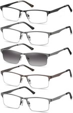 5 Pack Reading Glasses Men Ultra-thin Metal Frames Spring Hinges Reader